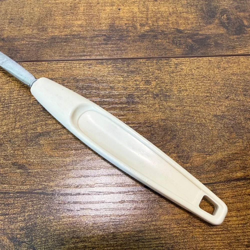 Vtg Mid Century Modern 2 Prong Serving Fork Brown Cream Plastic Handle 12